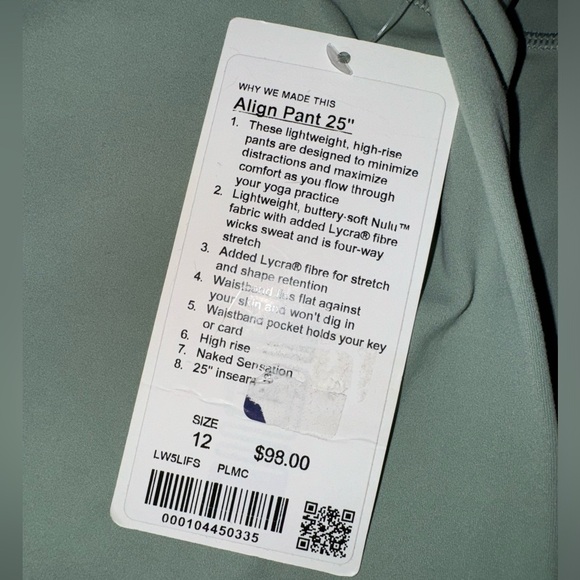 NWT lululemon Align™ High-Rise Pant 25" Palm Court Size 12 - Picture 9 of 11